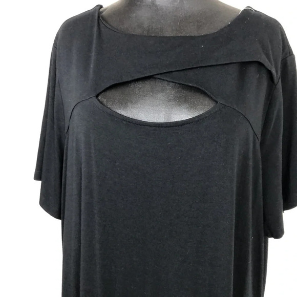 2/$30 Vince Camuto Dress 2X Black Maxi Chiffon Overlay Keyhole Front Long - Picture 4 of 16